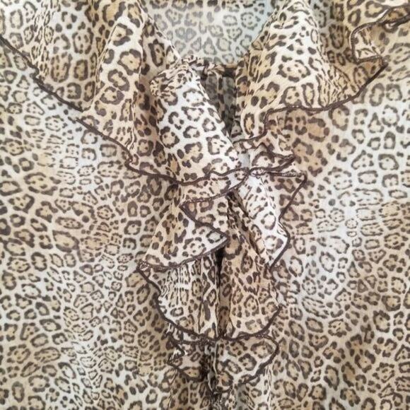 Zara Accessories Bodysuit Womens Small Brown Sheer Leopard Ruffled Animal Print - Picture 11 of 11